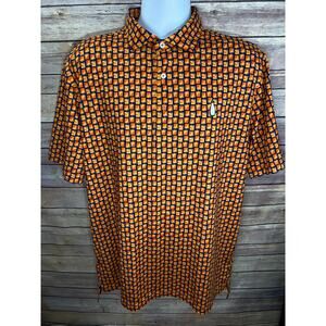 Turtleson Mens Golf Polo Stretch Orange Bird Geometric Size L McArthur Golf Club